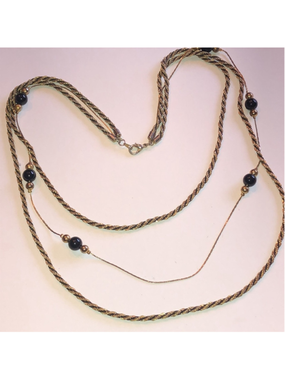 Elegant Gold Tone and Black Beaded Boho Necklace